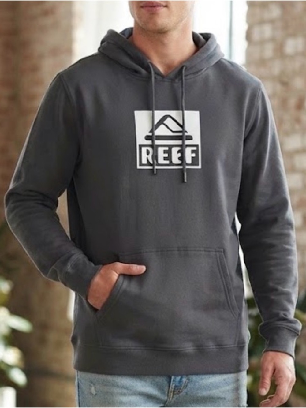 Charcoal Gray Reef Pullover Hoodie Sweatshirt Size L Surf Skate Streetwear NWOT
